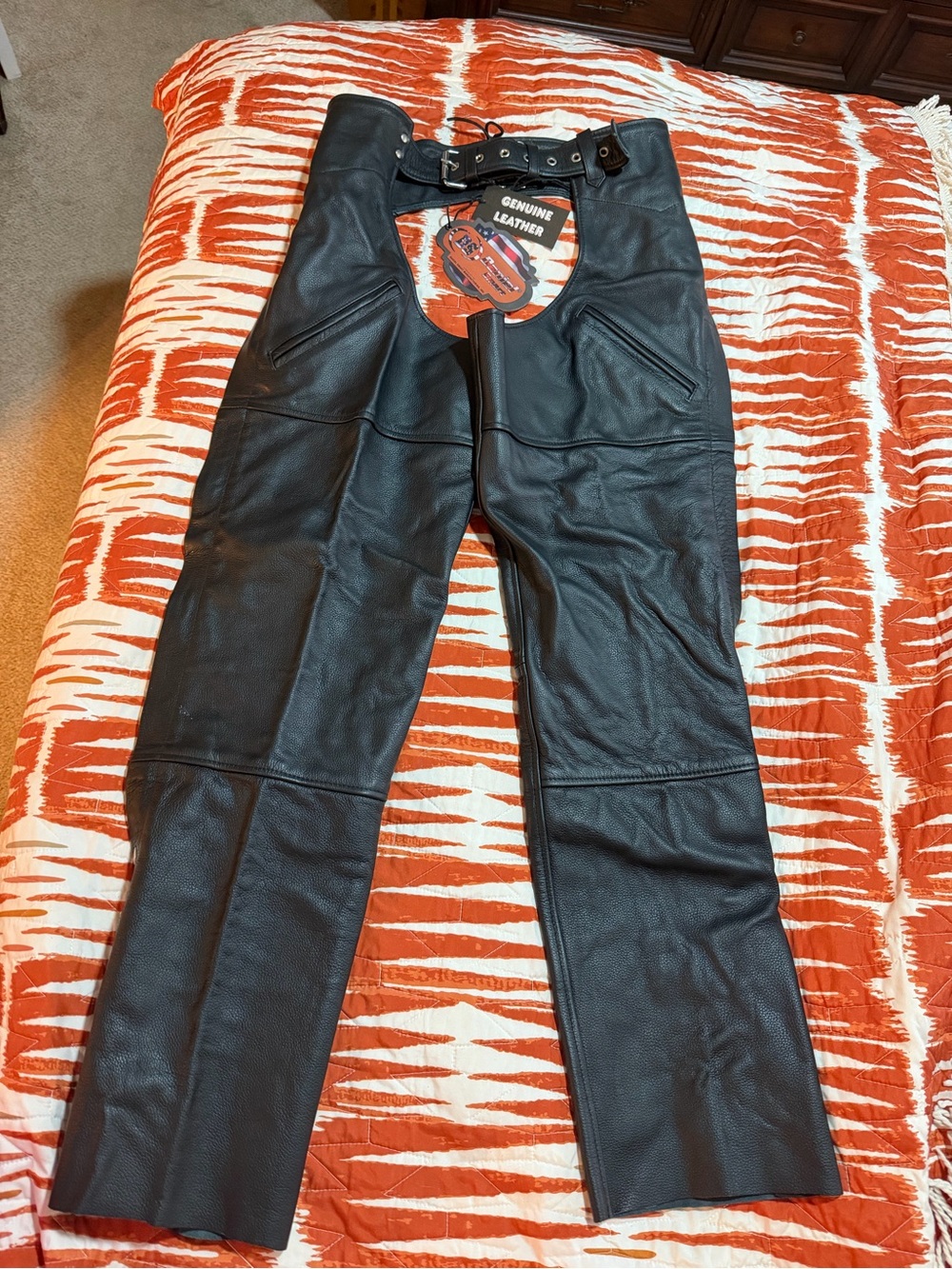 Men's Black Genuine Leather Bootcut Jeans Chaps